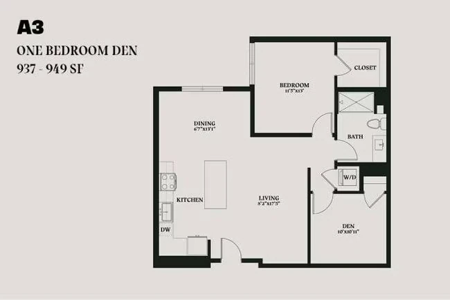 Alba One Bedroom Den A3  591 floor plan